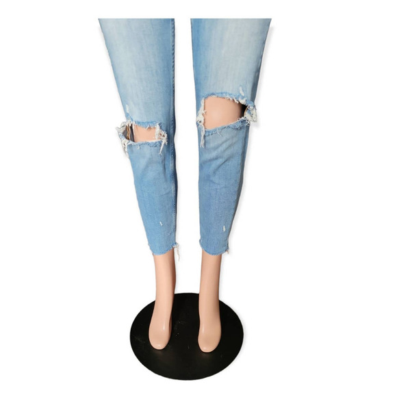 Zara Premium Pearl Embellished Distressed Boyfriend Fit Ankle Jeans‎ Size 6 - Picture 3 of 11